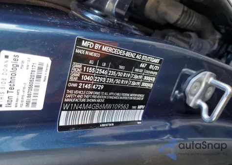 2021 Mercedes-Benz Glb 250 z USA, uszkodzony, nr VIN W1N4M4GB6MW109563